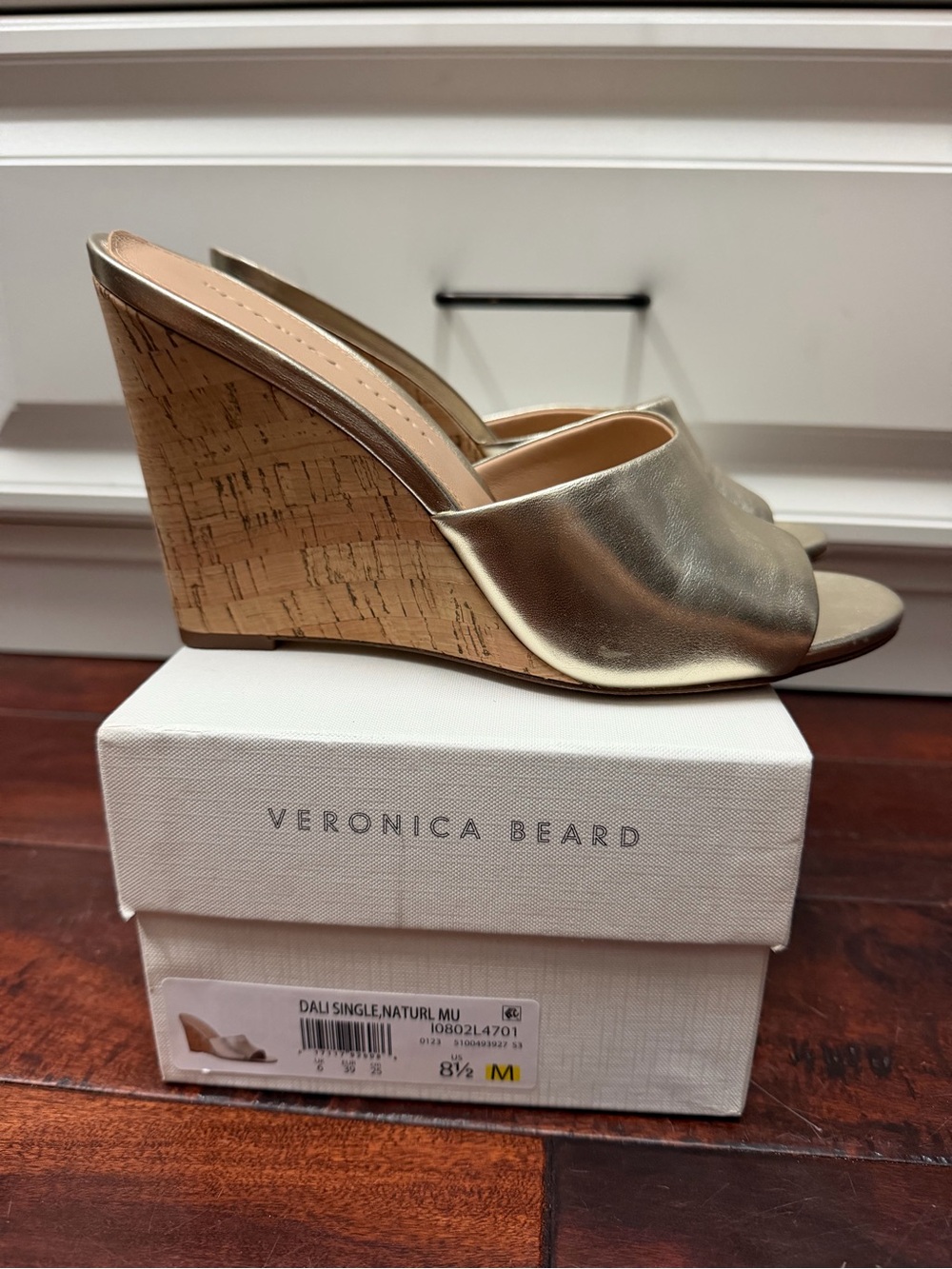 Veronica Beard Dali Metallic Gold Cork Wedge Mules